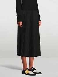 Wool Stretch Pleated Midi Skirt