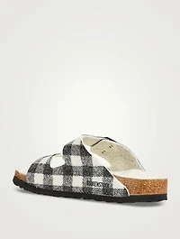 Arizona Shearling-Lined Wool Slide Sandals Plaid Print