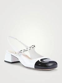 Patent Leather Mary Jane Slingback Pumps With Chain Strap