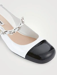 Patent Leather Mary Jane Slingback Pumps With Chain Strap