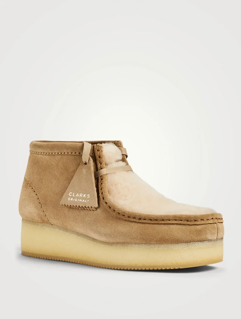 Wallabee Suede And Sherpa Lace-Up Wedge Boots