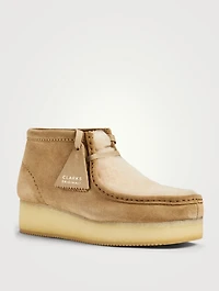 Wallabee Suede And Sherpa Lace-Up Wedge Boots