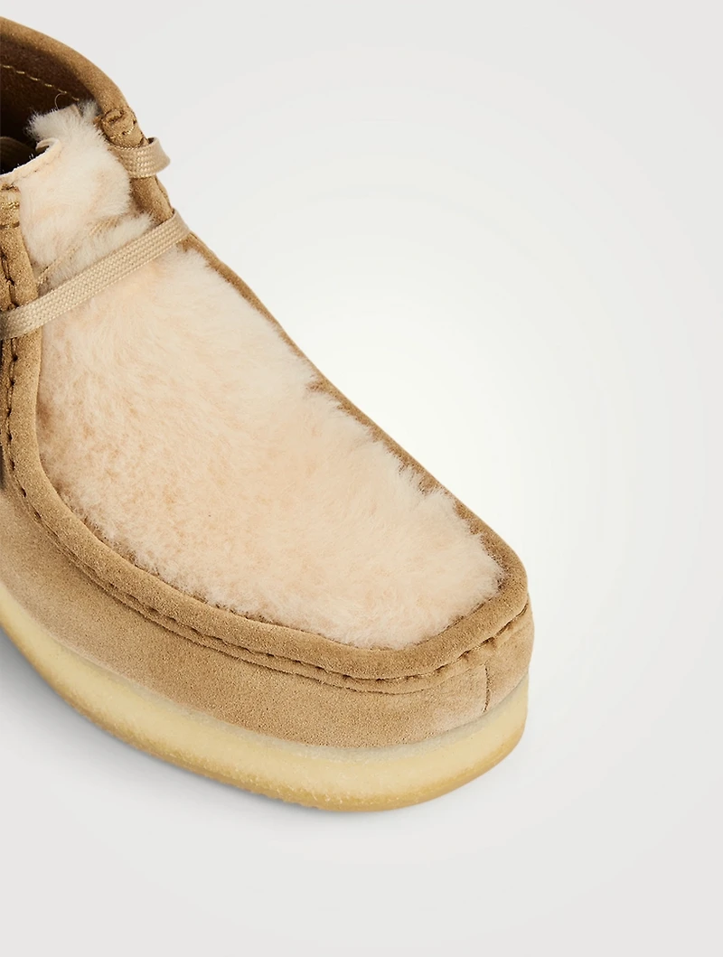Wallabee Suede And Sherpa Lace-Up Wedge Boots