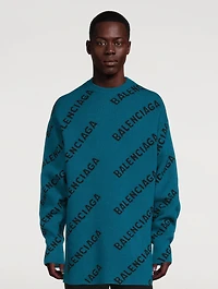 Wool Crewneck Sweater Logo Print
