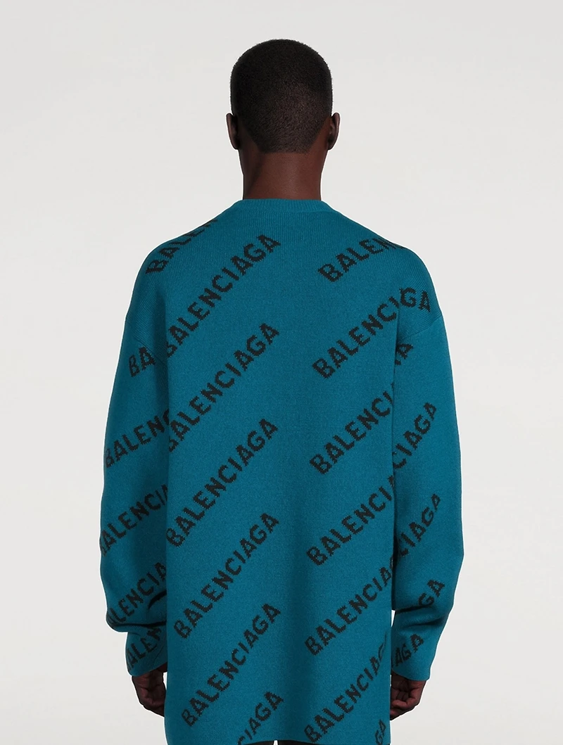 Wool Crewneck Sweater Logo Print