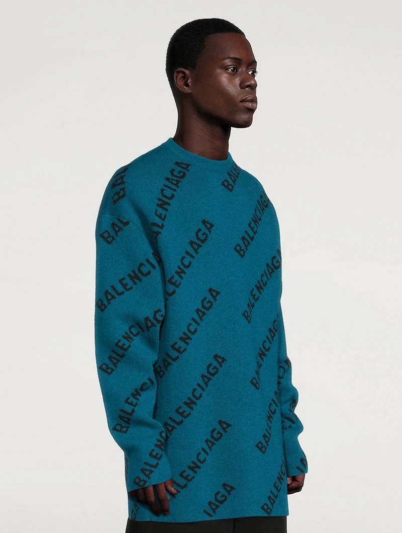 Wool Crewneck Sweater Logo Print