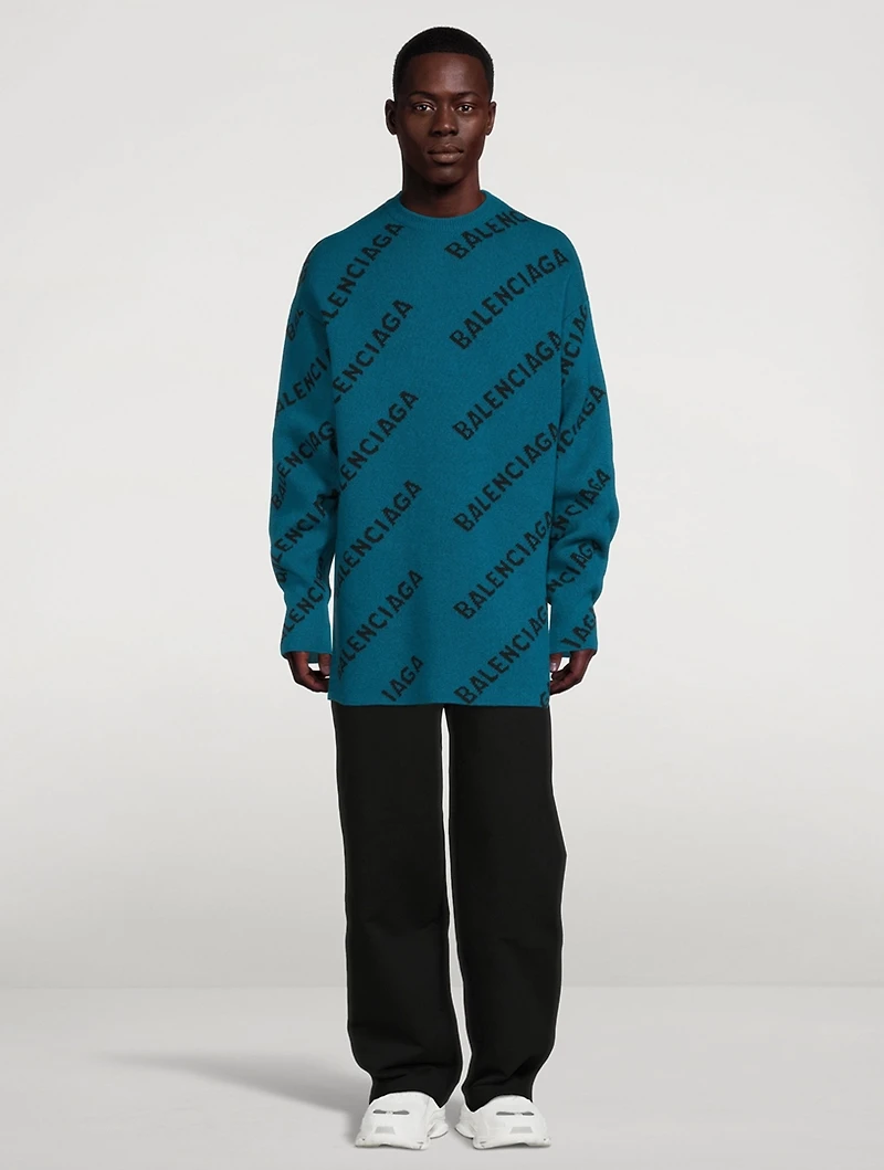 Wool Crewneck Sweater Logo Print