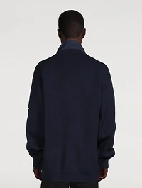 Wool Ribbed Knit Layered V-Neck Track Sweater