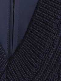 Wool Ribbed Knit Layered V-Neck Track Sweater