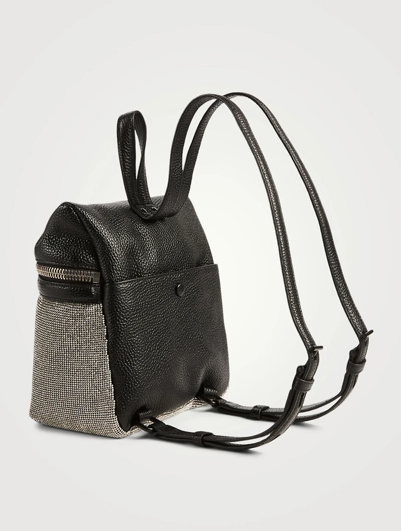 Small Crystal Mesh And Leather Backpack