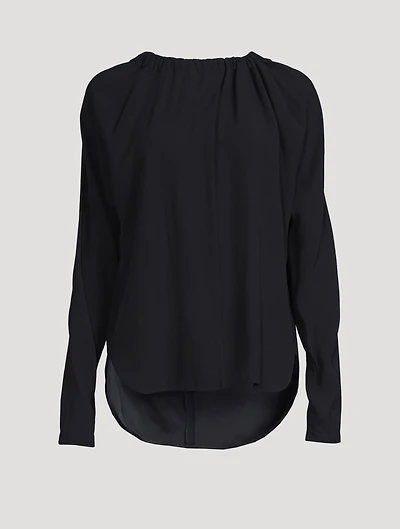 Asymmetrical Satin Shirt With Bow