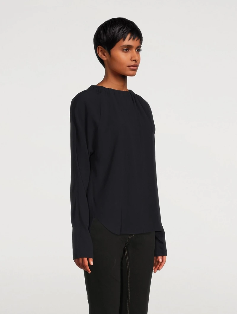Asymmetrical Satin Shirt With Bow