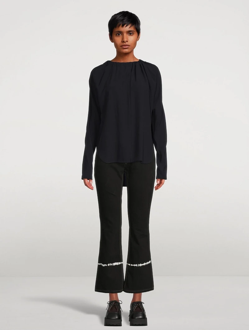 Asymmetrical Satin Shirt With Bow