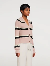 Wool Cardigan Striped Print