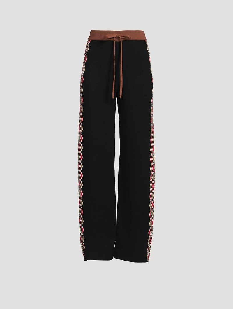 Drawstring Pants With Check Jacquard Stripe