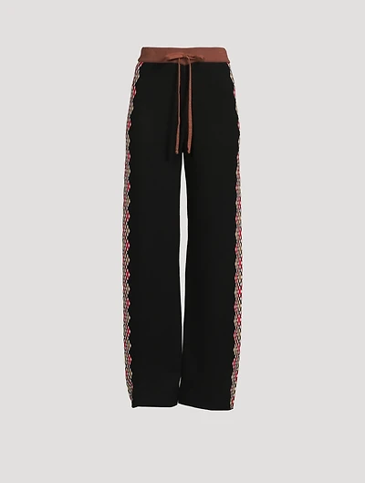 Drawstring Pants With Check Jacquard Stripe