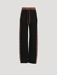 Drawstring Pants With Check Jacquard Stripe