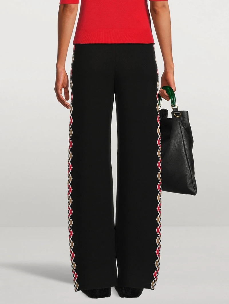 Drawstring Pants With Check Jacquard Stripe