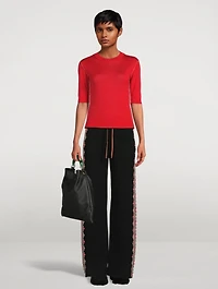 Drawstring Pants With Check Jacquard Stripe