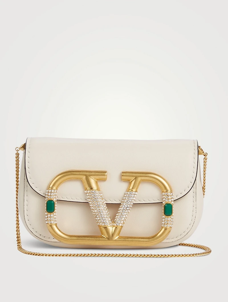 SUPERVEE Leather Crossbody Bag With Crystals