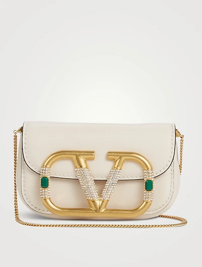 SUPERVEE Leather Crossbody Bag With Crystals