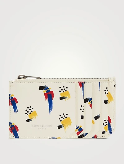 Leather Zipped Card Case In Brush Stroke Print