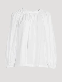 Ruched Cotton Peasant Blouse