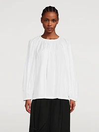 Ruched Cotton Peasant Blouse