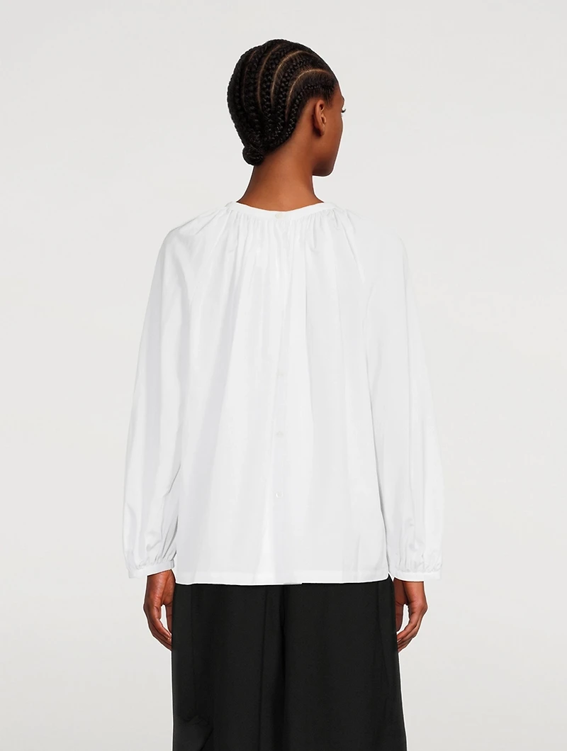 Ruched Cotton Peasant Blouse