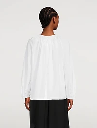 Ruched Cotton Peasant Blouse
