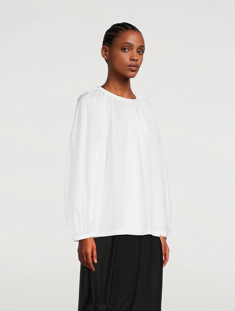 Ruched Cotton Peasant Blouse
