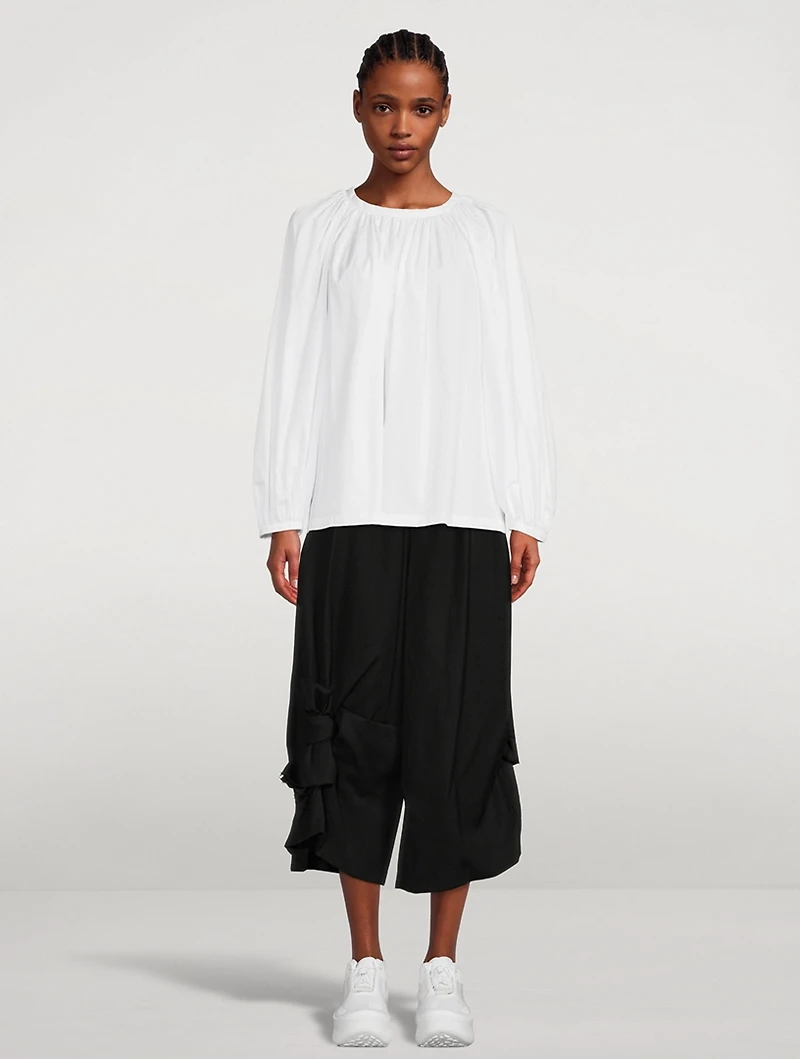 Ruched Cotton Peasant Blouse