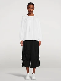 Ruched Cotton Peasant Blouse
