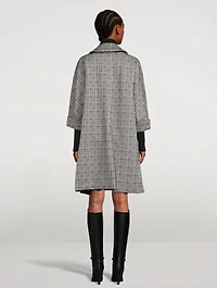 A-Line Coat Glen Check Print With Floral Embroidery