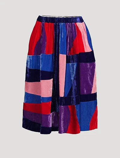 Patchwork Velvet Midi Skirt