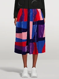 Patchwork Velvet Midi Skirt