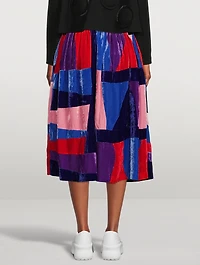 Patchwork Velvet Midi Skirt