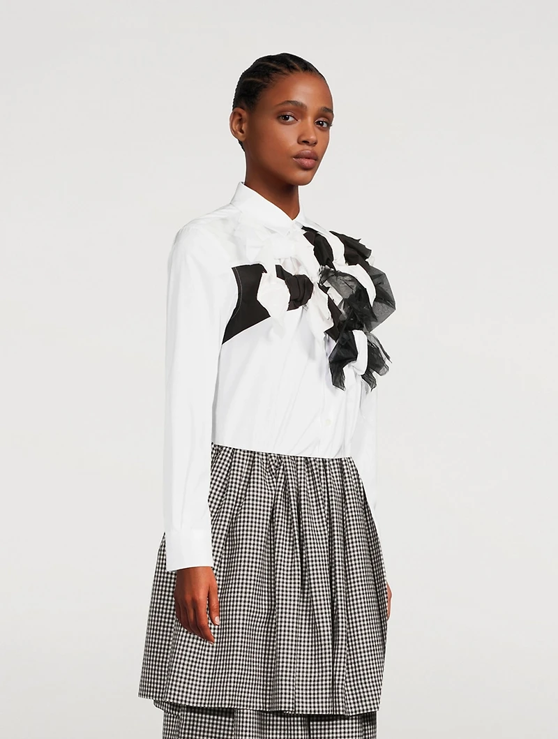 Cotton Shirt With Bow Appliqué