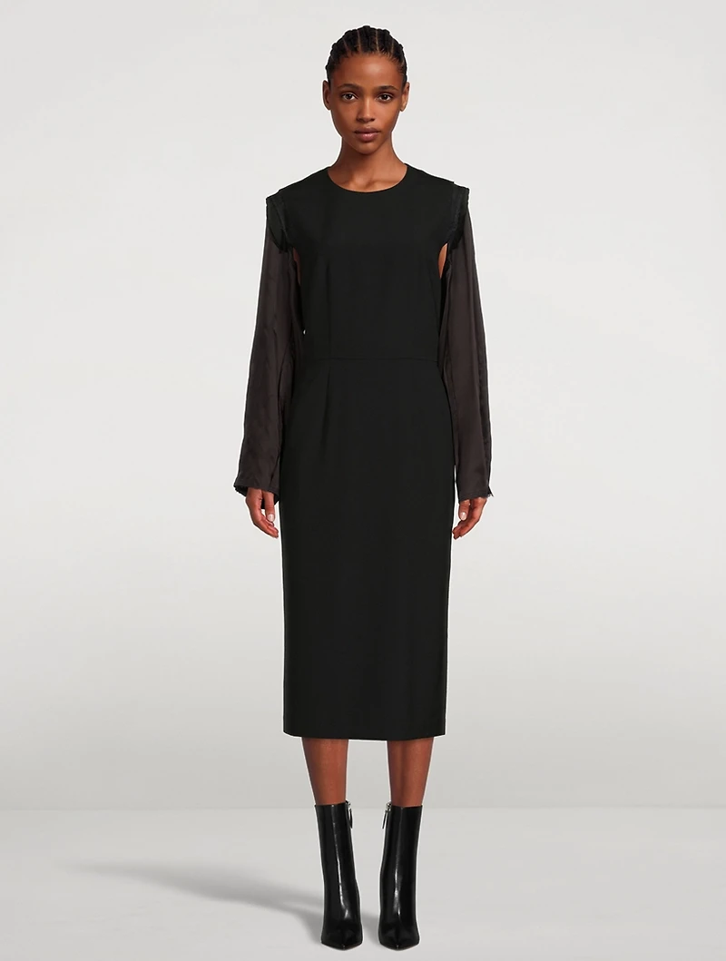 Exposed-Seam Wool Midi Dress