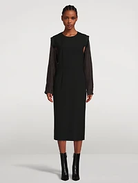 Exposed-Seam Wool Midi Dress