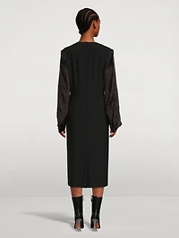 Exposed-Seam Wool Midi Dress