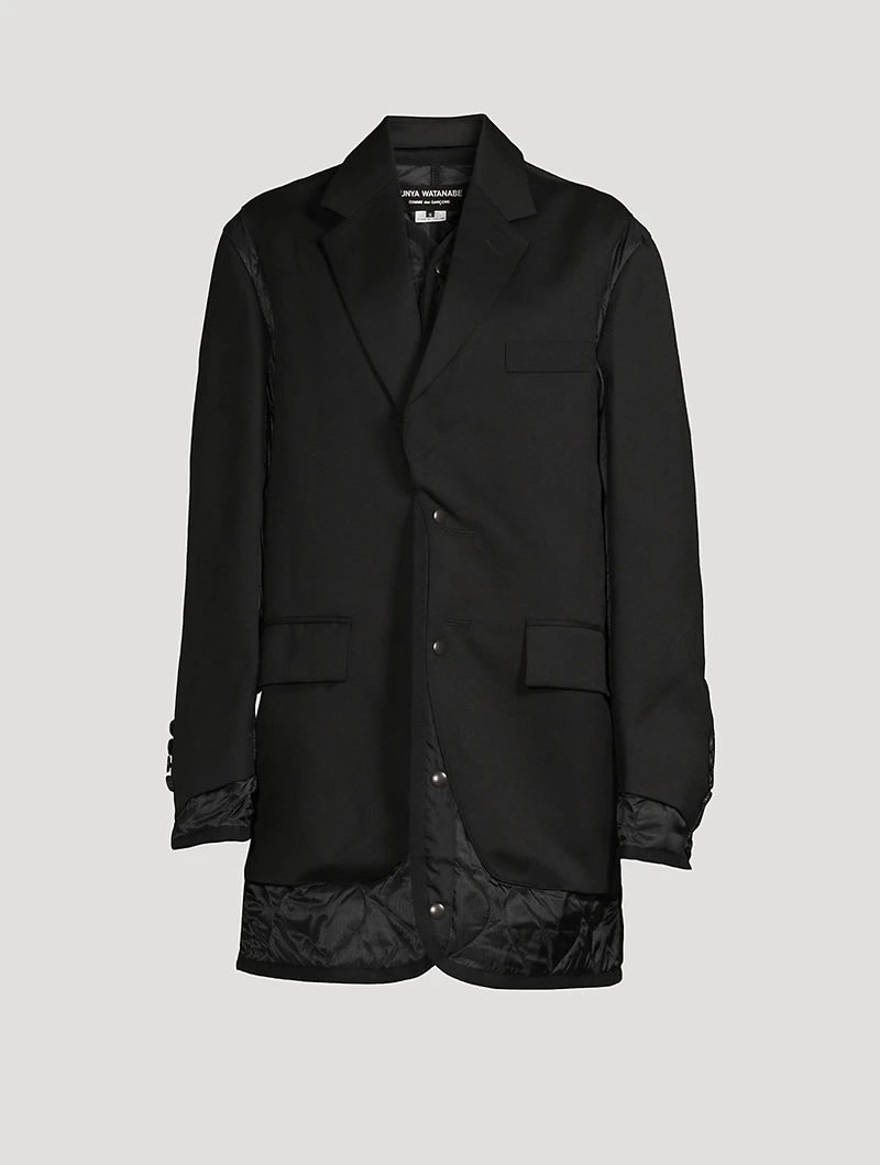 Wool Gabardine Blazer With Quilted Detail