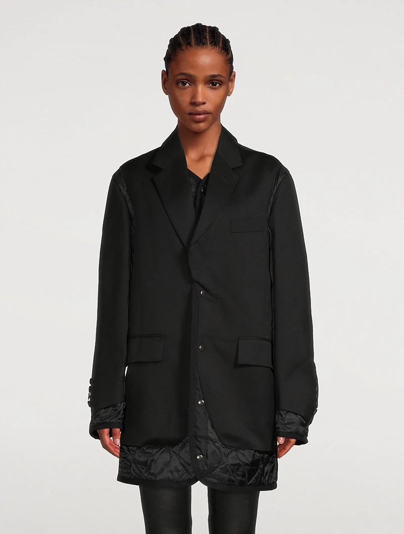 Wool Gabardine Blazer With Quilted Detail