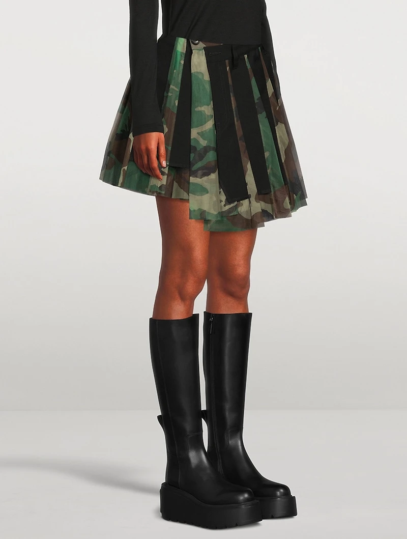 Pleated Mini Skirt Camo Print