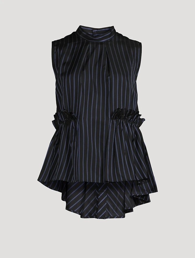 Ruffled Twill Sleeveless Shirt Stripe Print