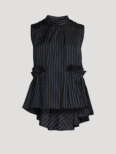 Ruffled Twill Sleeveless Shirt Stripe Print