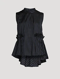 Ruffled Twill Sleeveless Shirt Stripe Print