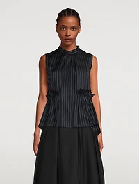 Ruffled Twill Sleeveless Shirt Stripe Print