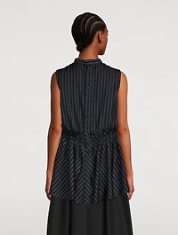 Ruffled Twill Sleeveless Shirt Stripe Print