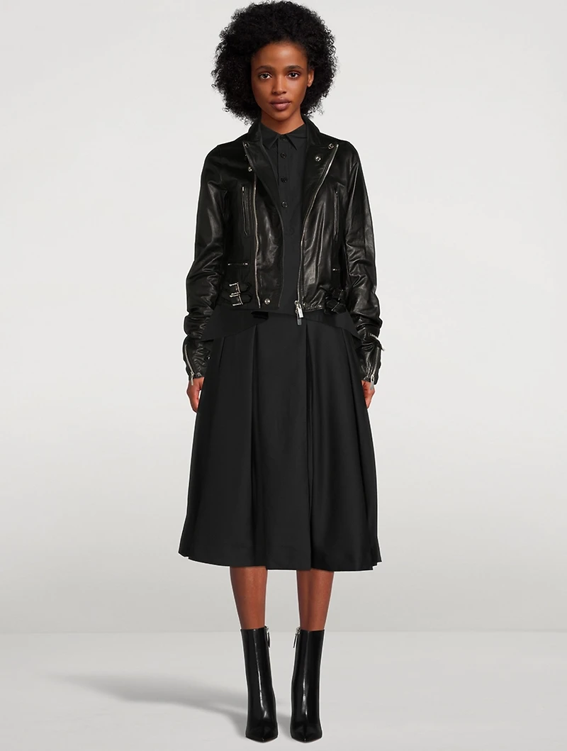 Ruched Leather Moto Jacket